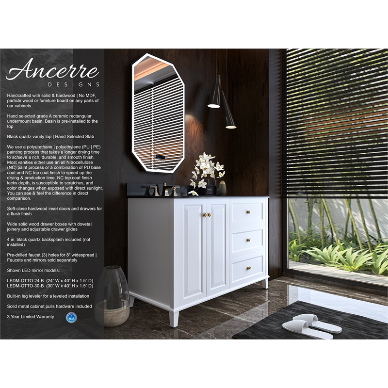 Ancerre Designs Hannah Left Basin Bathroom Vanity Set w/ Gold Hardware in White