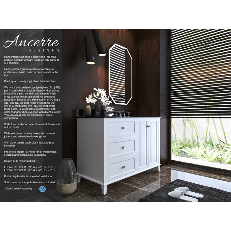 Ancerre Designs Hannah Right Basin Wood Bathroom Vanity Set in White