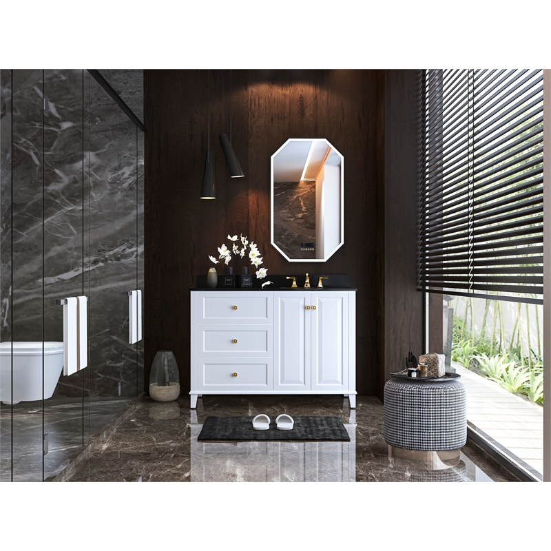 Ancerre Designs Hannah Right Basin Bathroom Vanity Set w/ Gold Hardware in White
