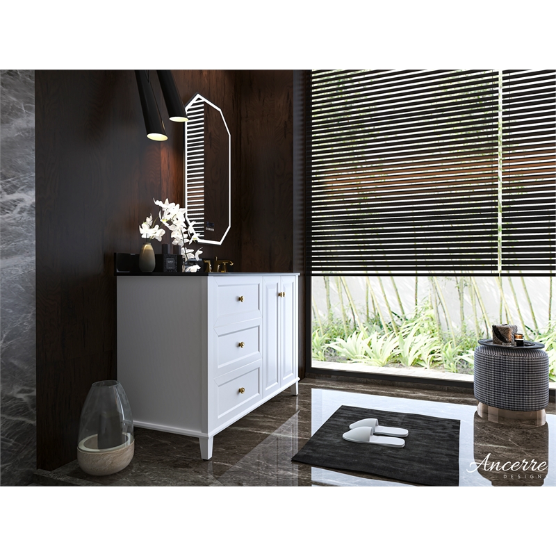 Ancerre Designs Hannah Right Basin Bathroom Vanity Set w/ Gold Hardware in White