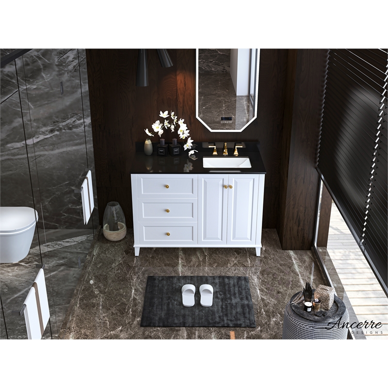 Ancerre Designs Hannah Right Basin Bathroom Vanity Set w/ Gold Hardware in White