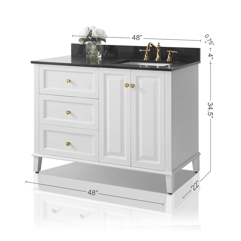 Ancerre Designs Hannah Right Basin Bathroom Vanity Set w/ Gold Hardware in White