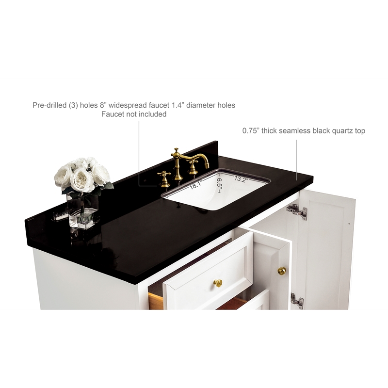 Ancerre Designs Hannah Right Basin Bathroom Vanity Set w/ Gold Hardware in White