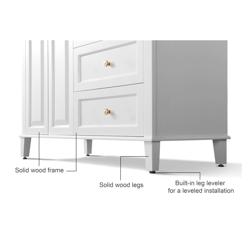 Ancerre Designs Hannah Right Basin Bathroom Vanity Set w/ Gold Hardware in White
