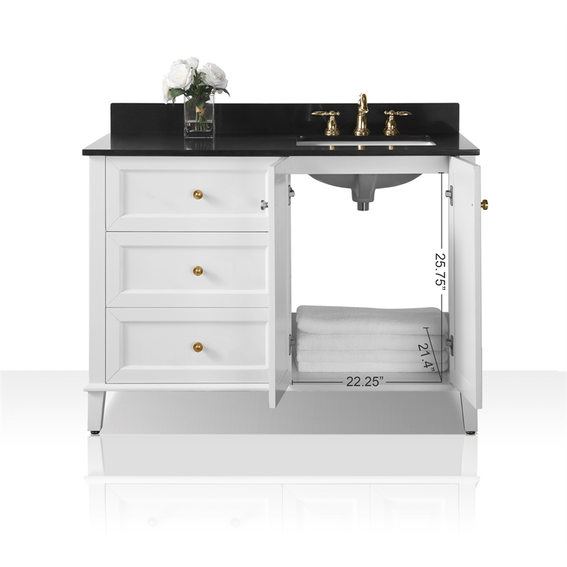 Ancerre Designs Hannah Right Basin Bathroom Vanity Set w/ Gold Hardware in White