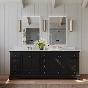 Audrey 84 in. Bath Vanity Set in Black Onyx with White Quartz Top