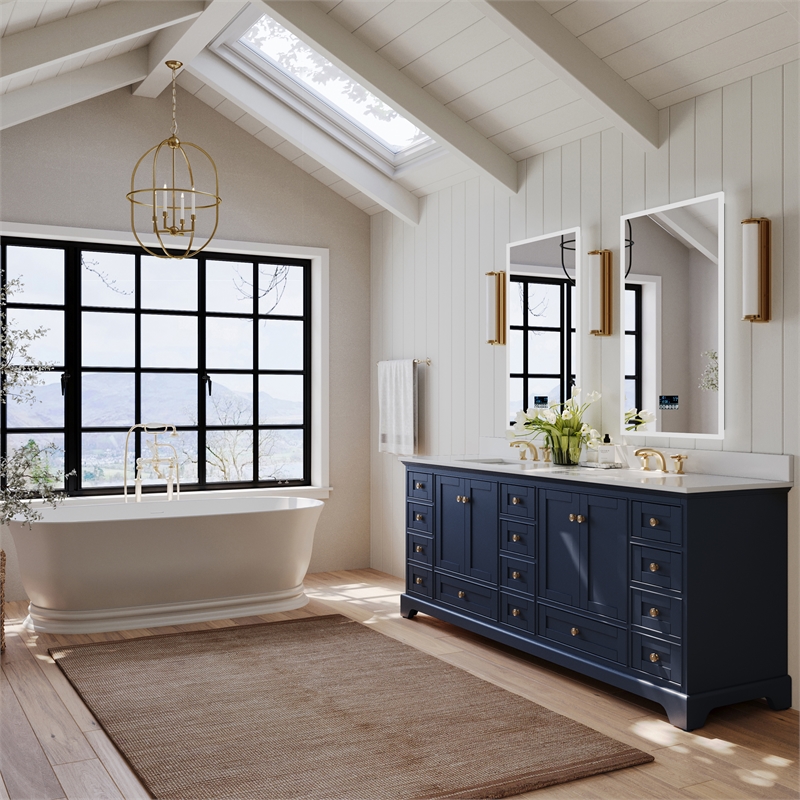 Audrey 84 in. Bath Vanity Set in Heritage Blue with White Quartz Top