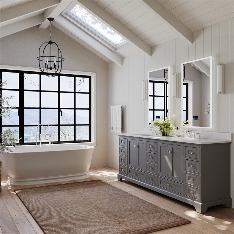 Audrey 84 in. Bath Vanity Set in Sapphire Gray with White Quartz Top