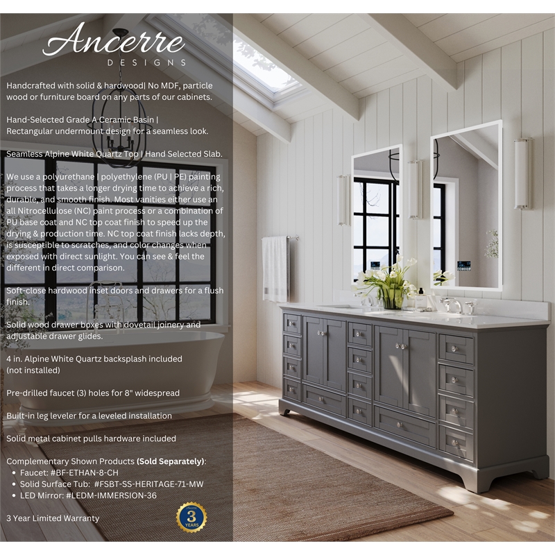 Audrey 84 in. Bath Vanity Set in Sapphire Gray with White Quartz Top