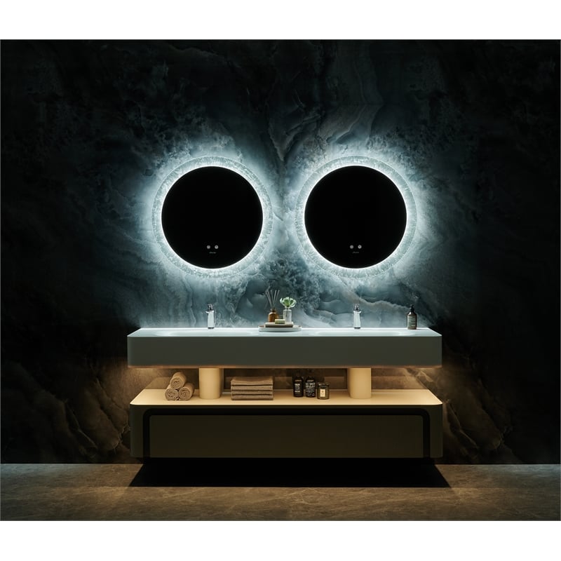 Frysta 24 in. Round LED Frameless Mirror with Dimmer and Defogger