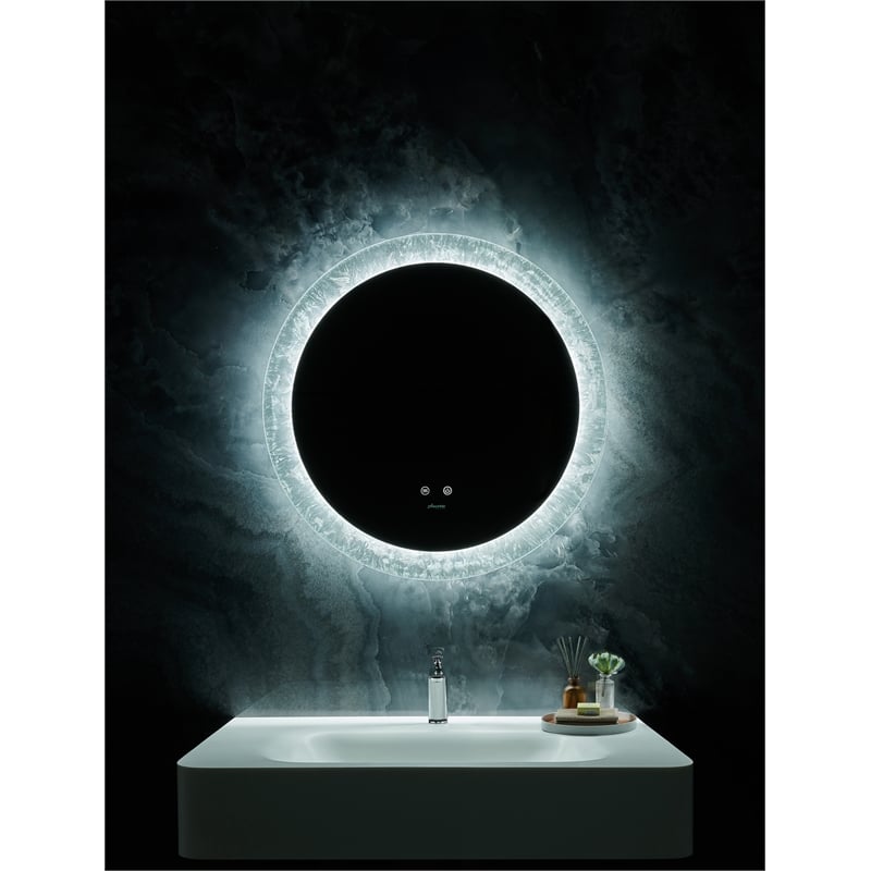 Frysta 24 in. Round LED Frameless Mirror with Dimmer and Defogger