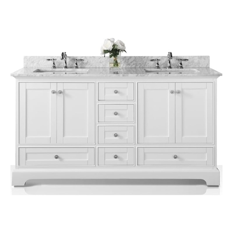 Audrey 66 in Bath Vanity Set in White with Carrara White Marble Undermount Basin