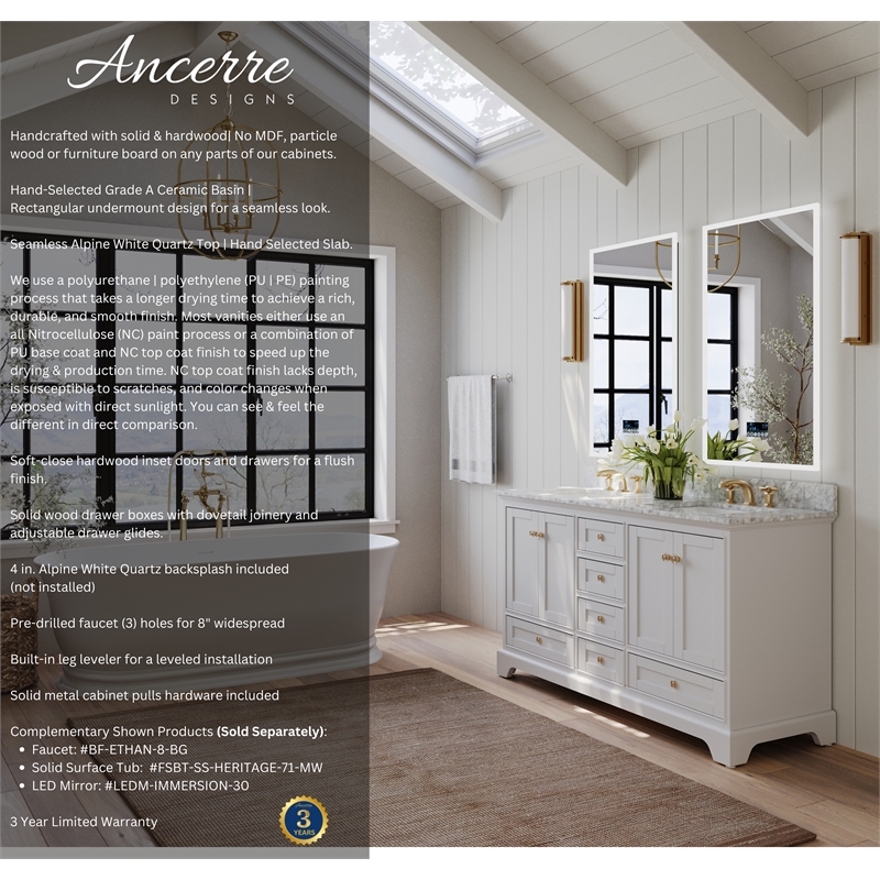 Audrey 66 in. Bath Vanity Set in White with Gold Hardware