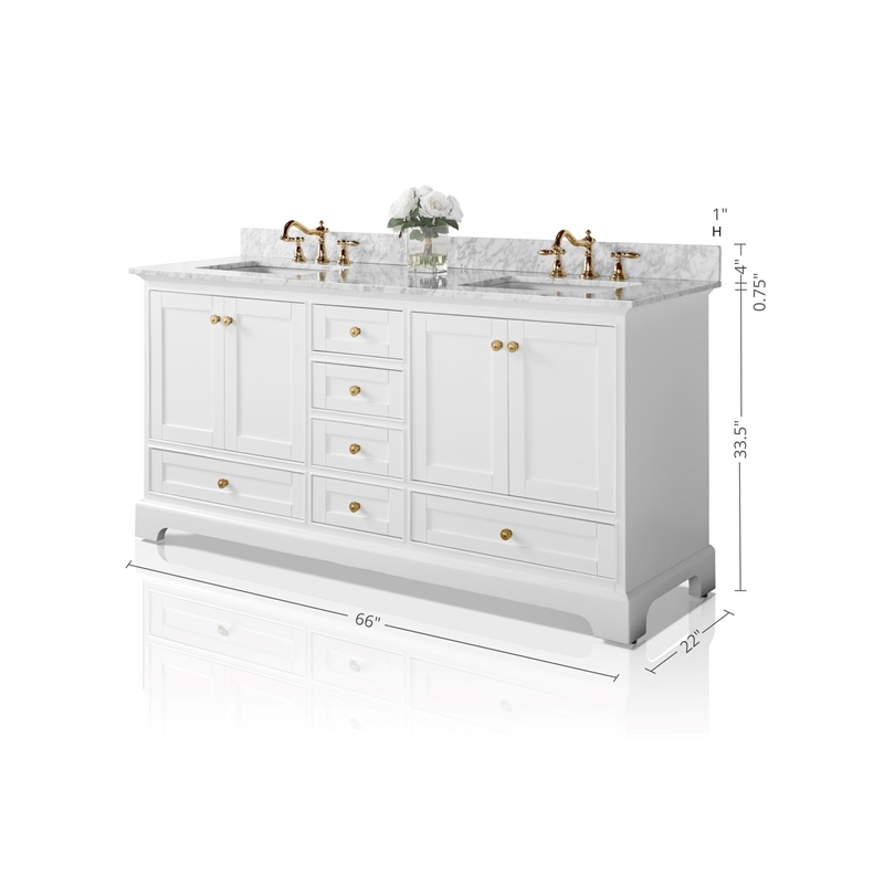 Audrey 66 in. Bath Vanity Set in White with Gold Hardware