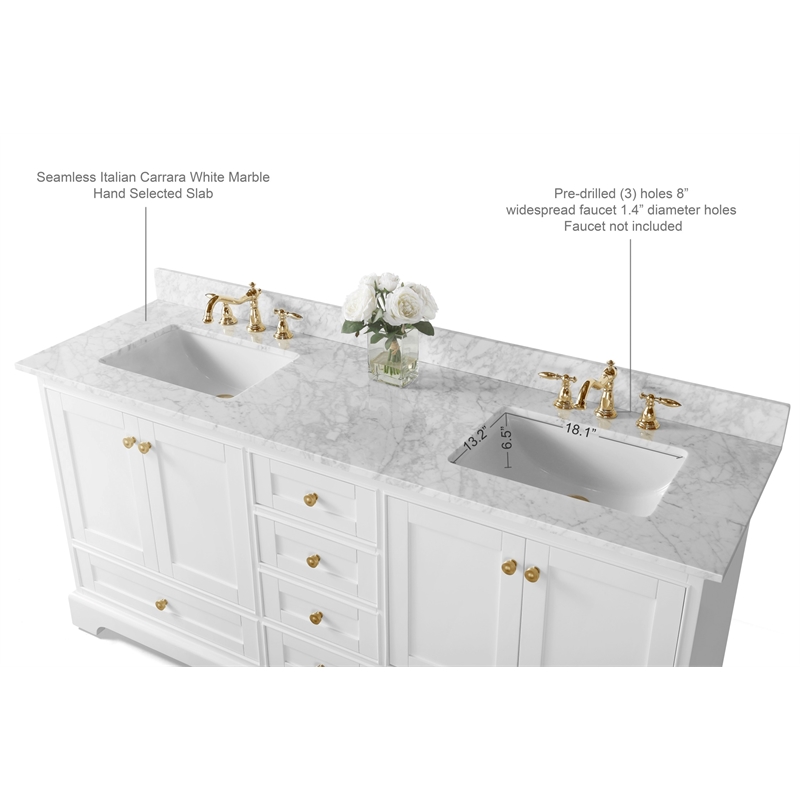 Audrey 66 in. Bath Vanity Set in White with Gold Hardware