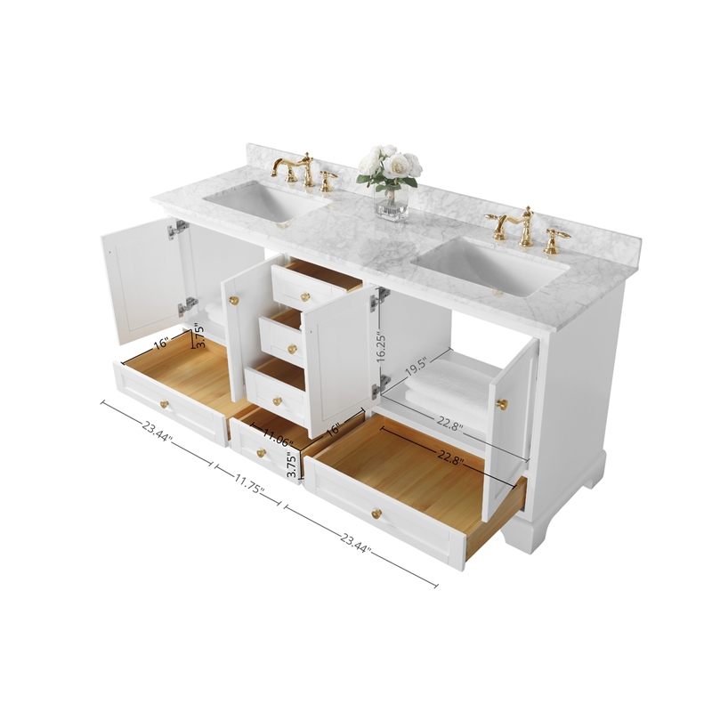 Audrey 66 in. Bath Vanity Set in White with Gold Hardware