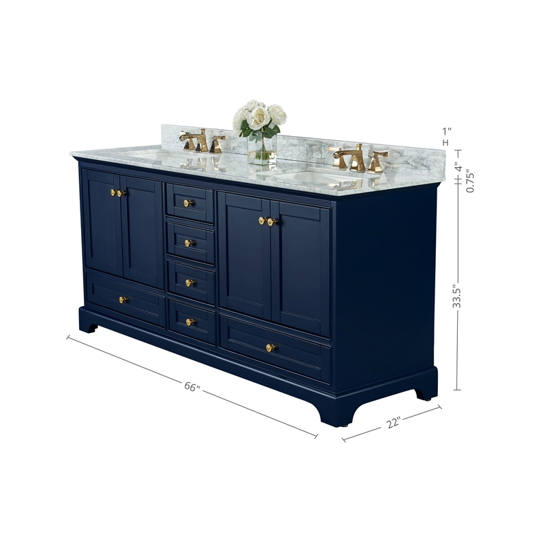 Audrey 66 in. Bath Vanity Set in Heritage Blue with Gold Hardware