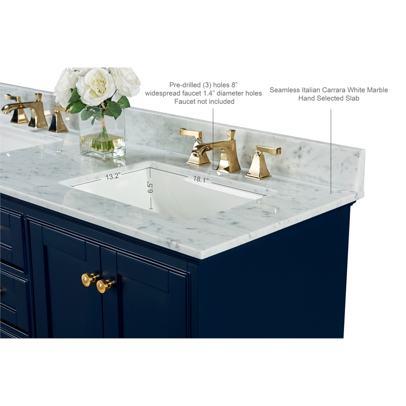 Audrey 66 in. Bath Vanity Set in Heritage Blue with Gold Hardware