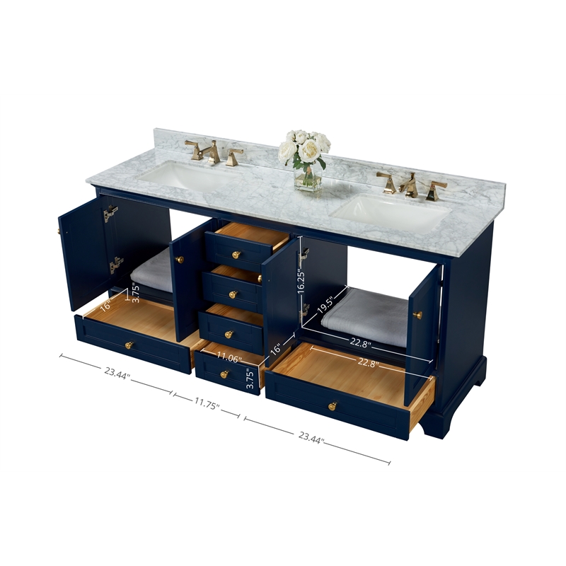 Audrey 66 in. Bath Vanity Set in Heritage Blue with Gold Hardware