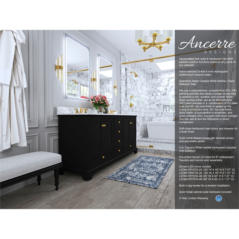 Audrey 66 in. Bath Vanity Set in Black Onyx with Gold Hardware