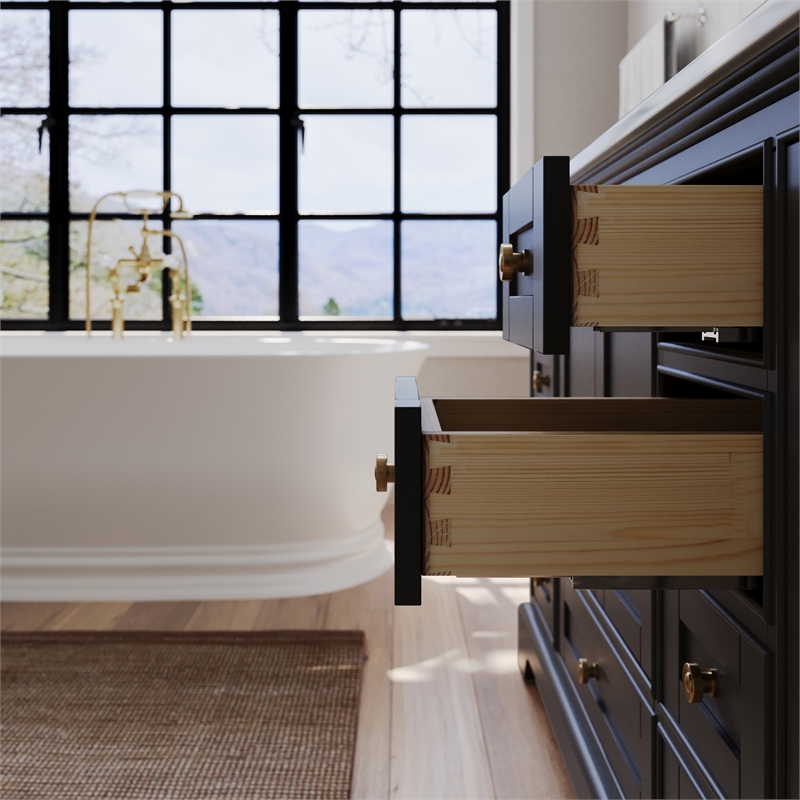 Audrey 66 in. Bath Vanity Set in Black Onyx with Gold Hardware