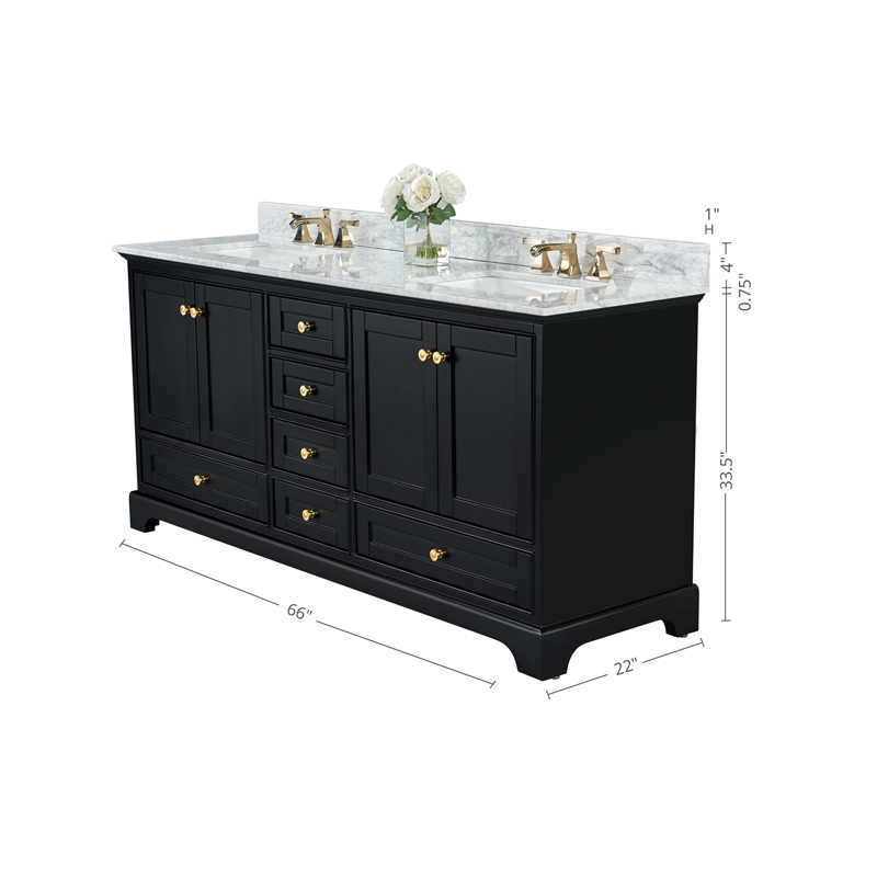 Audrey 66 in. Bath Vanity Set in Black Onyx with Gold Hardware