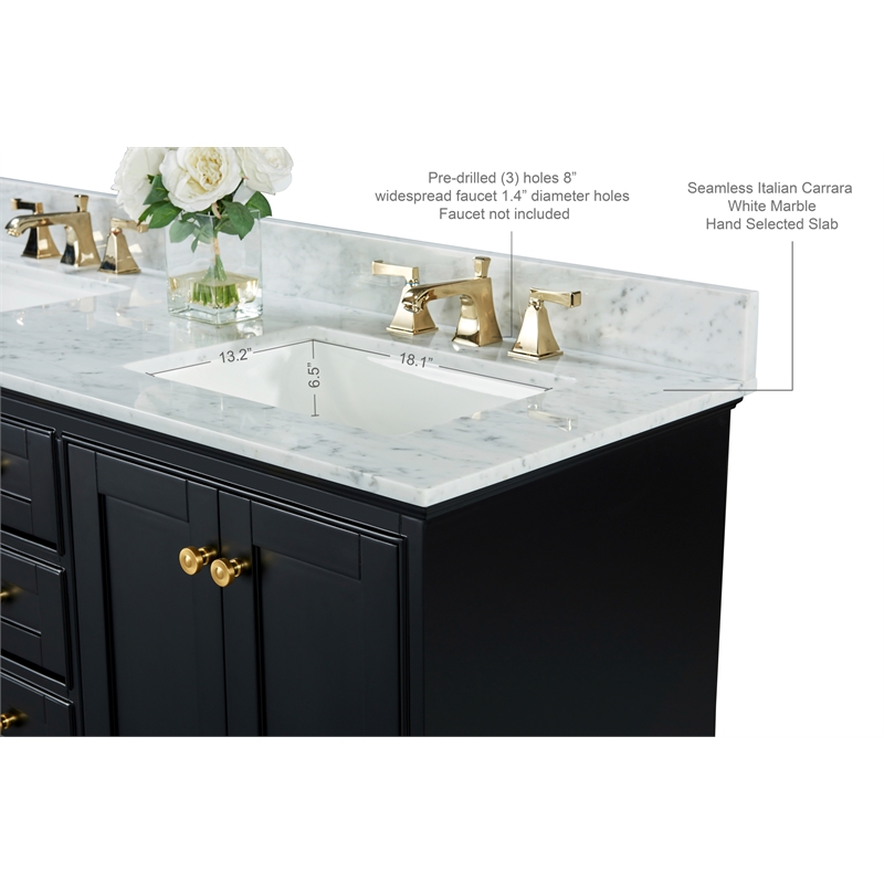 Audrey 66 in. Bath Vanity Set in Black Onyx with Gold Hardware
