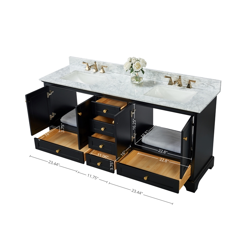 Audrey 66 in. Bath Vanity Set in Black Onyx with Gold Hardware