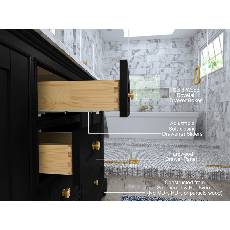 Audrey 66 in. Bath Vanity Set in Black Onyx with Gold Hardware