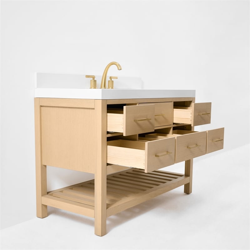 Elizabeth 48 in. Bath Vanity in Oak with White Quartz Top and Undermount Basin