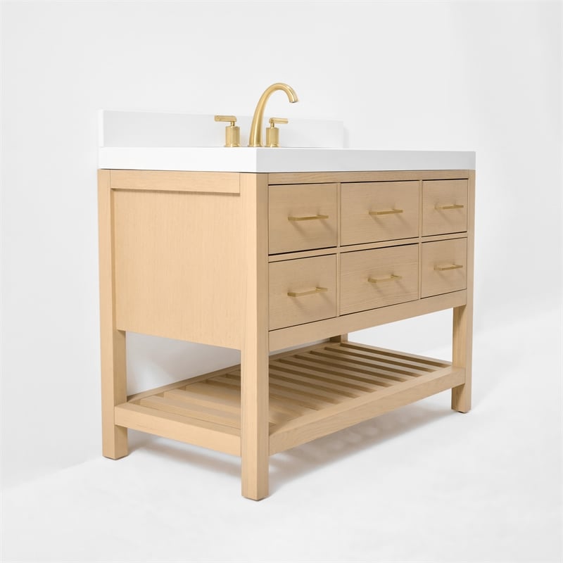 Elizabeth 48 in. Bath Vanity in Oak with White Quartz Top and Undermount Basin