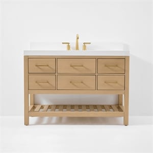Elizabeth 48 in. Bath Vanity in Oak with White Quartz Top and Undermount Basin