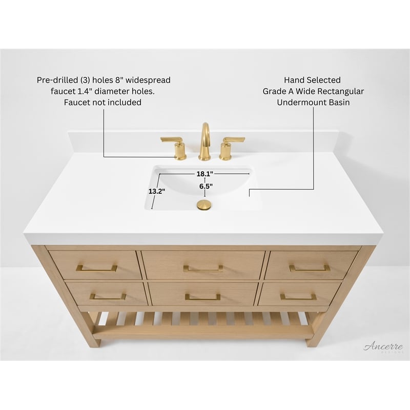 Elizabeth 48 in. Bath Vanity in Oak with White Quartz Top and Undermount Basin