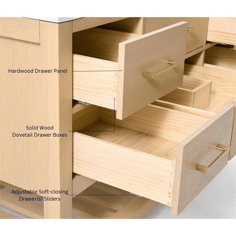 Elizabeth 48 in. Bath Vanity in Oak with White Quartz Top and Undermount Basin