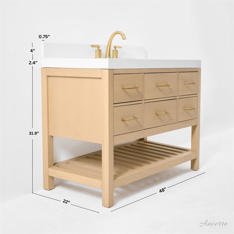 Elizabeth 48 in. Bath Vanity in Oak with White Quartz Top and Undermount Basin