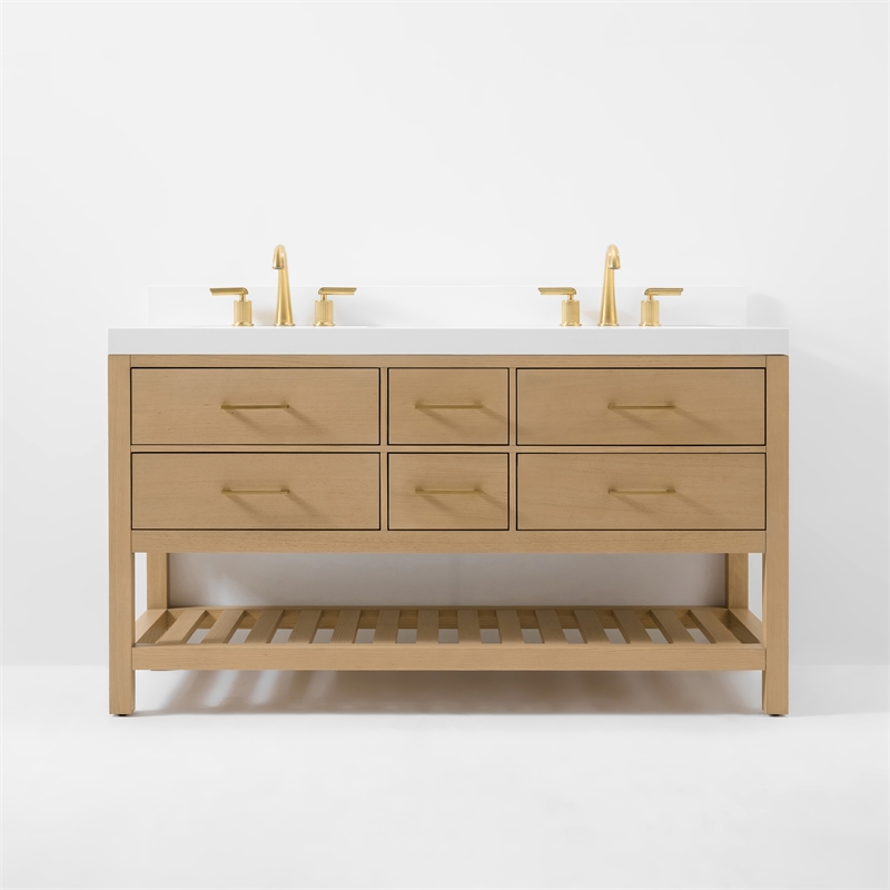 Elizabeth 60 in. Bath Vanity in Oak with White Quartz Top and Undermount Basin