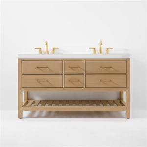 Elizabeth 60 in. Bath Vanity in Oak with White Quartz Top and Undermount Basin