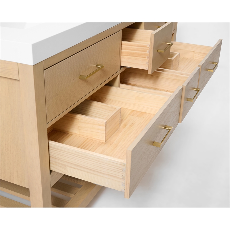 Elizabeth 60 in. Bath Vanity in Oak with White Quartz Top and Undermount Basin