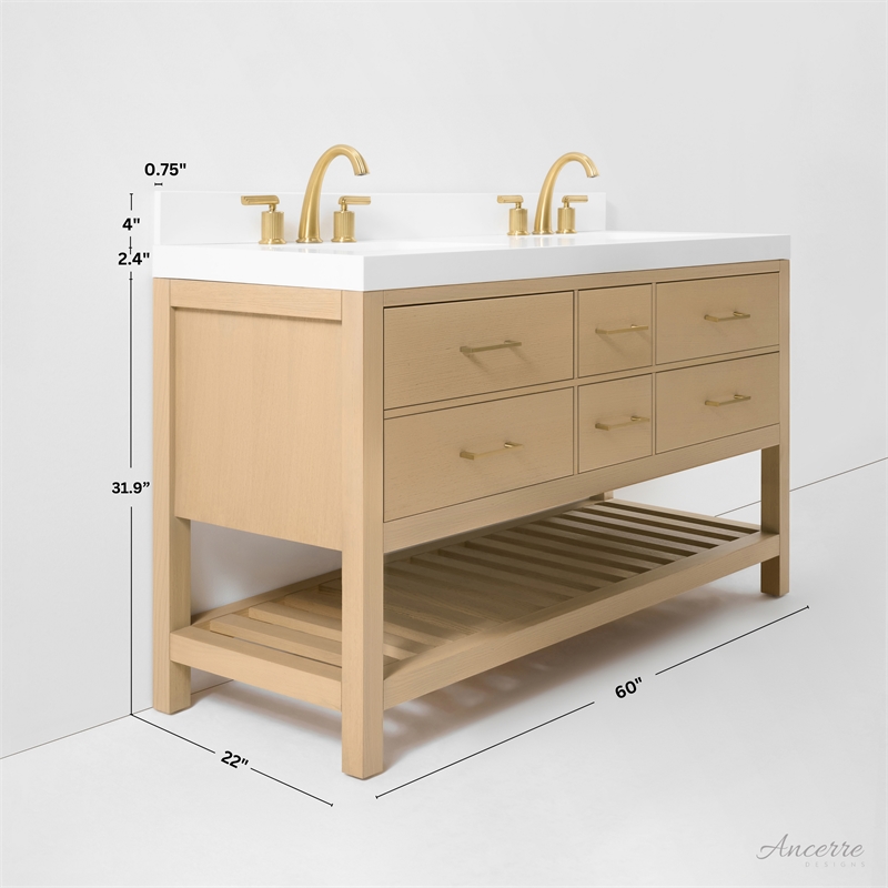 Elizabeth 60 in. Bath Vanity in Oak with White Quartz Top and Undermount Basin