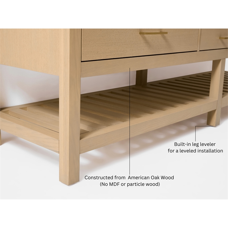 Elizabeth 84 in. Bath Vanity in Oak with White Quartz Top and Undermount Basin