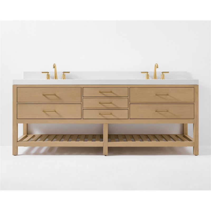 Elizabeth 84 in. Bath Vanity in Oak with White Quartz Top and Undermount Basin
