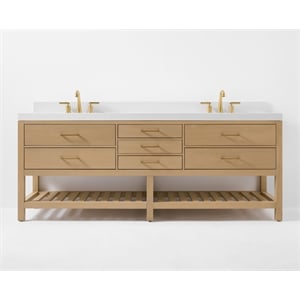 Elizabeth 84 in. Bath Vanity in Oak with White Quartz Top and Undermount Basin