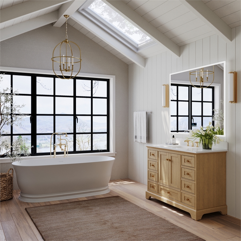 Audrey 48 in. Bath Vanity Set in Oak with White Quartz Top and Undermount Basin