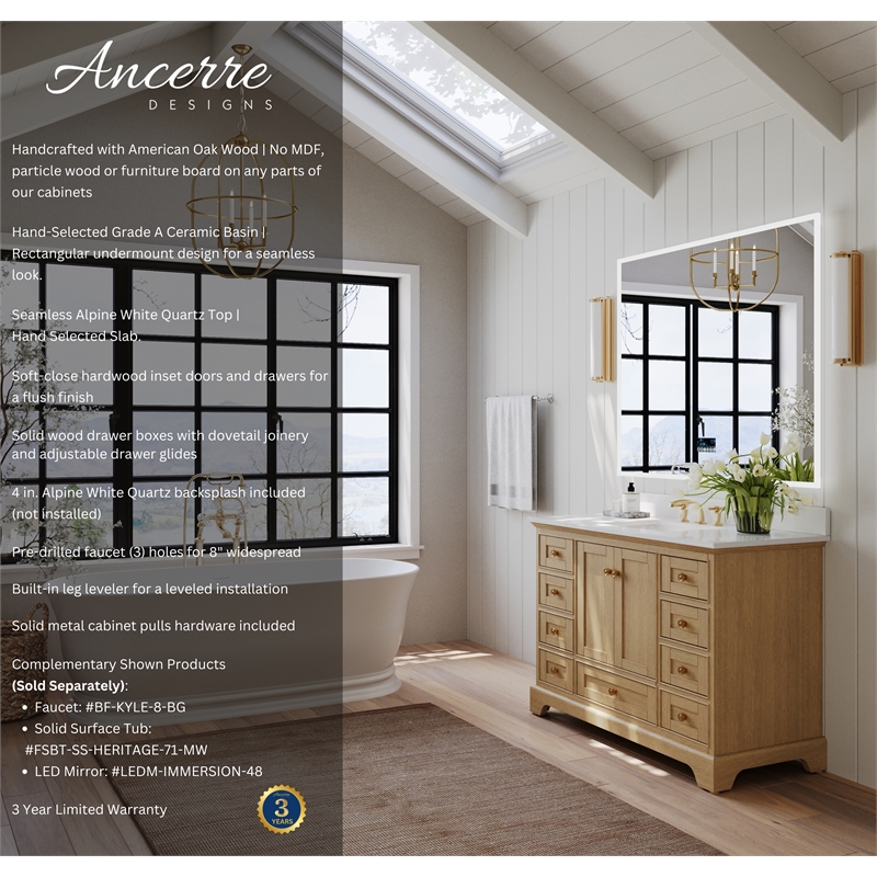 Audrey 48 in. Bath Vanity Set in Oak with White Quartz Top and Undermount Basin