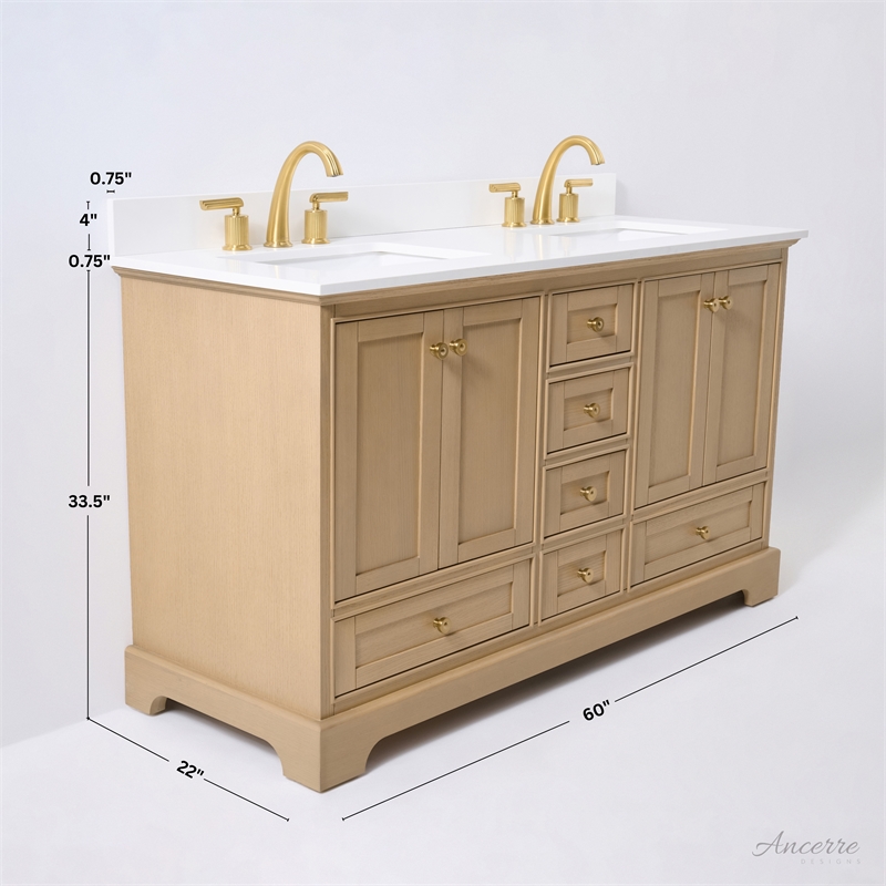Audrey 60 in. Bath Vanity Set in Oak with White Quartz Top and Undermount Basin
