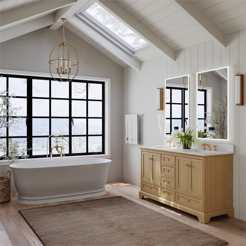 Audrey 60 in. Bath Vanity Set in Oak with White Quartz Top and Undermount Basin