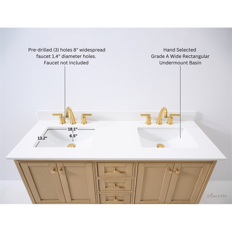 Audrey 60 in. Bath Vanity Set in Oak with White Quartz Top and Undermount Basin