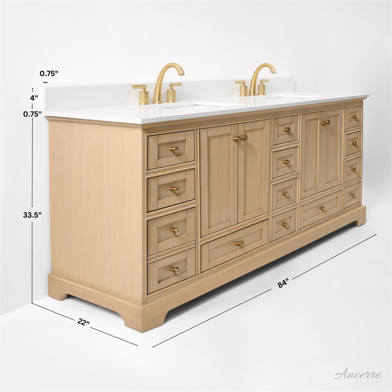 Audrey 84 in. Bath Vanity Set in Oak with White Quartz Top and Undermount Basin