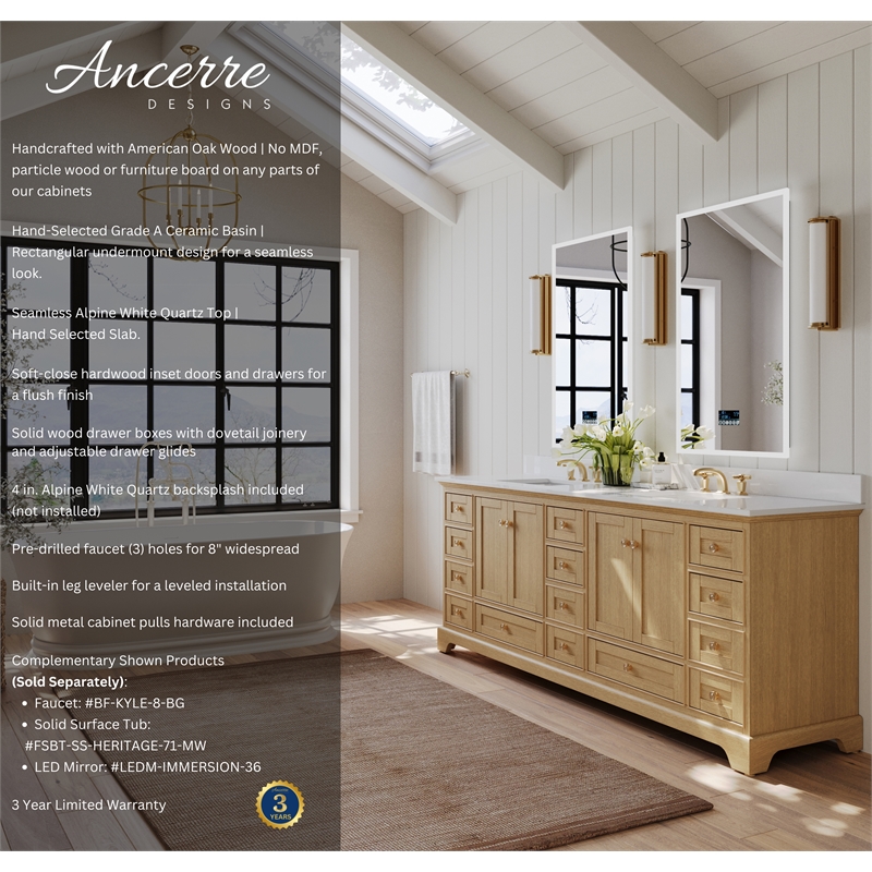 Audrey 84 in. Bath Vanity Set in Oak with White Quartz Top and Undermount Basin