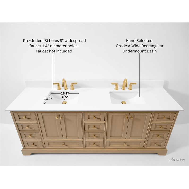 Audrey 84 in. Bath Vanity Set in Oak with White Quartz Top and Undermount Basin